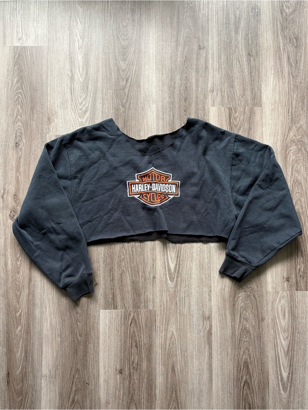 Harley-Davidson Black Cropped Pullover with Orange & White Shield